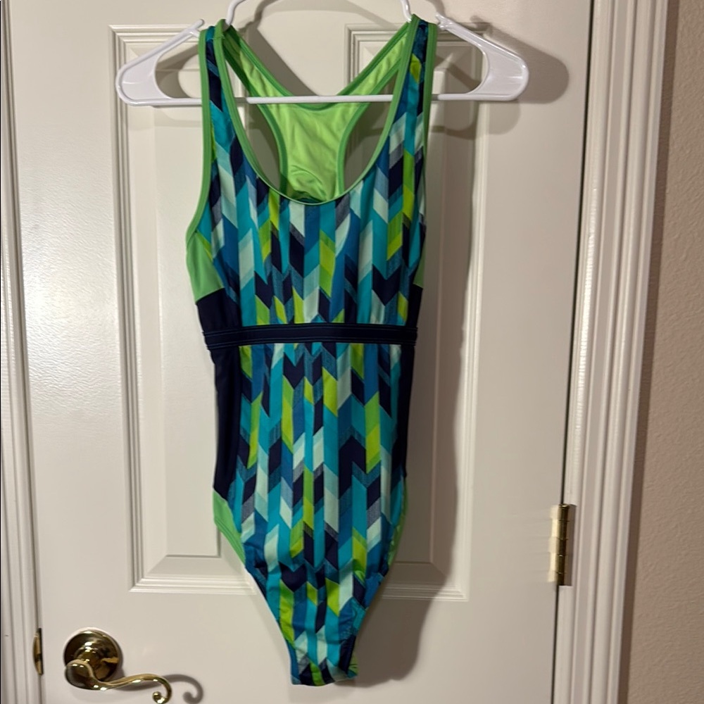 Lands End women’s Swim One-Piece Swimsuit - Blue and Green